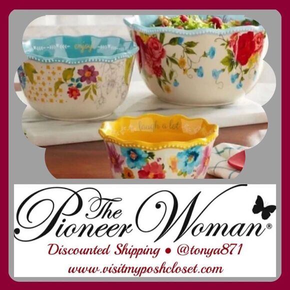 🦋 New Pioneer Woman Sweet Rose Sentiment Serving Bowls, 3-Piece Set - Picture 2 of 8